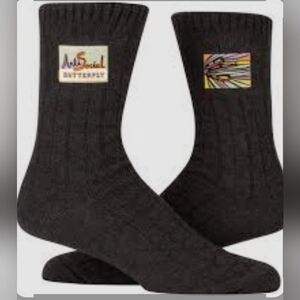 (S) Blue Q Anti Social Butterfly Tag Socks (Unisex)